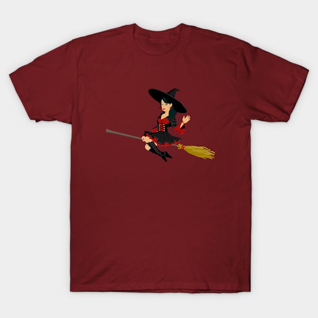 Broomstick Female Fictional Flying Girl Halloween T-Shirt by SWEIRKI